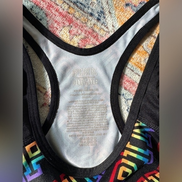 Victorias Secret PINK pride Neon Rainbow Ultimate Gym Fitness Sports Bra Medium - Picture 2 of 3